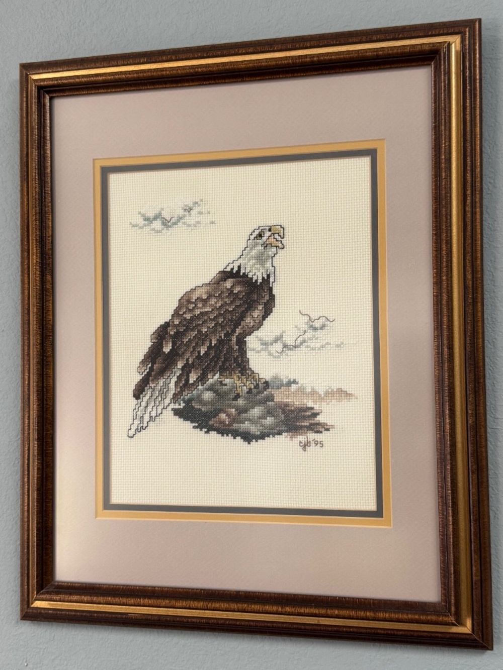 Old America Store Framed Needlepoint Eagle Wall Art w/ Mat